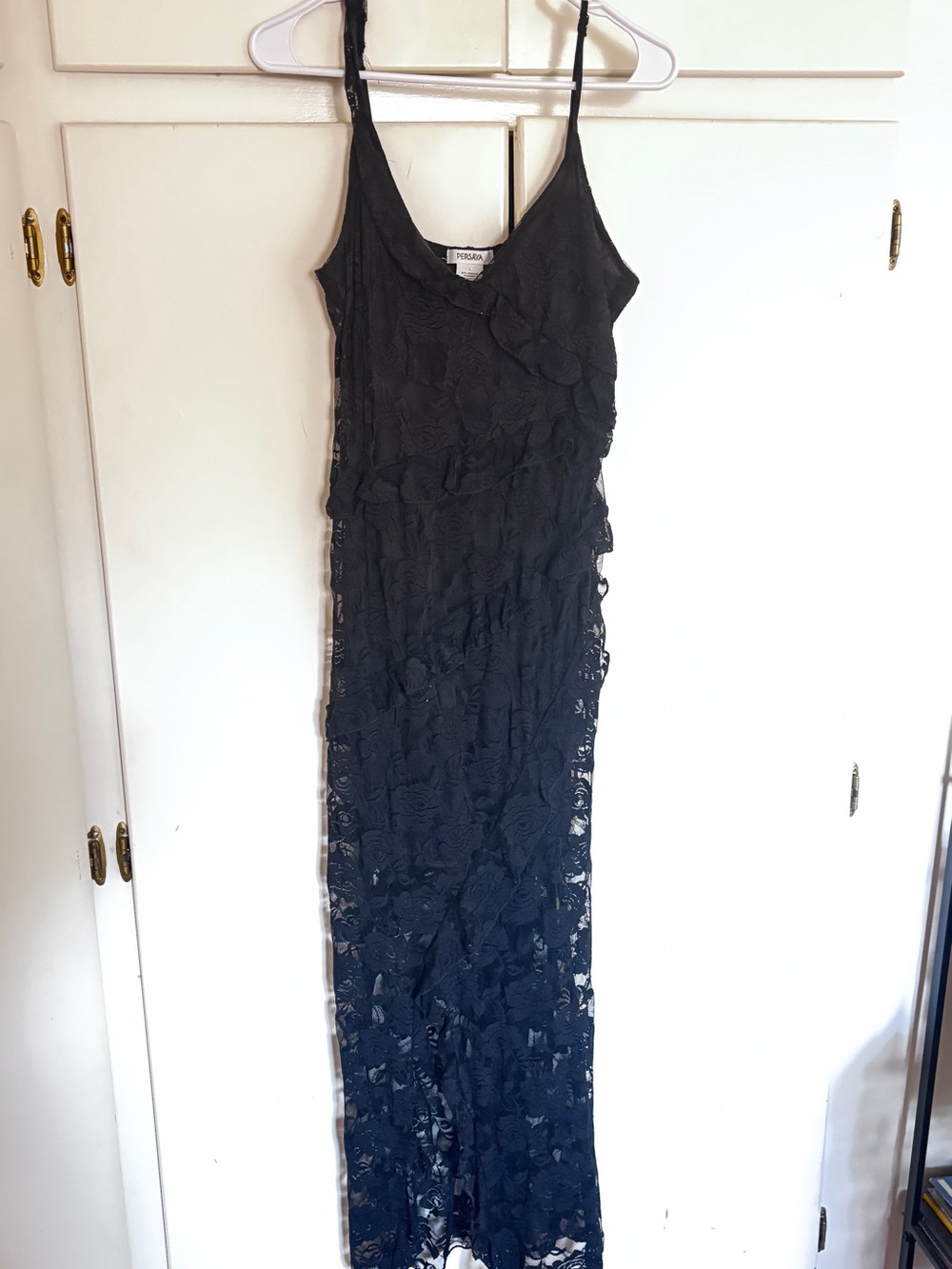 Persaya Black Lace Maxi Slip Dress